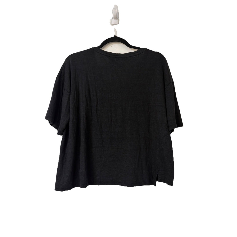 TAHARI Black L 100% LINEN Short Sleeve Blouse Top Shirt Boho Logenlook Resort - Picture 3 of 5